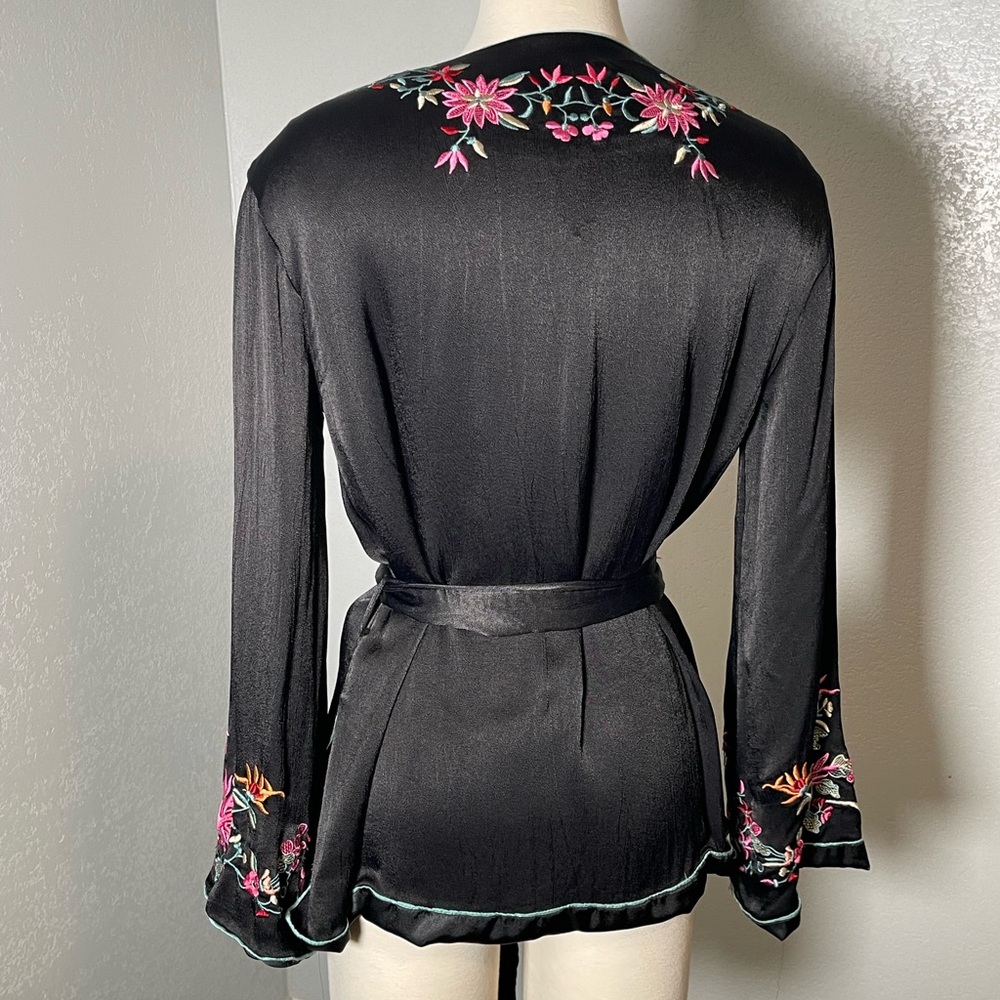 Free People Black Floral Embroidered Kimono Jacket - Picture 4 of 6